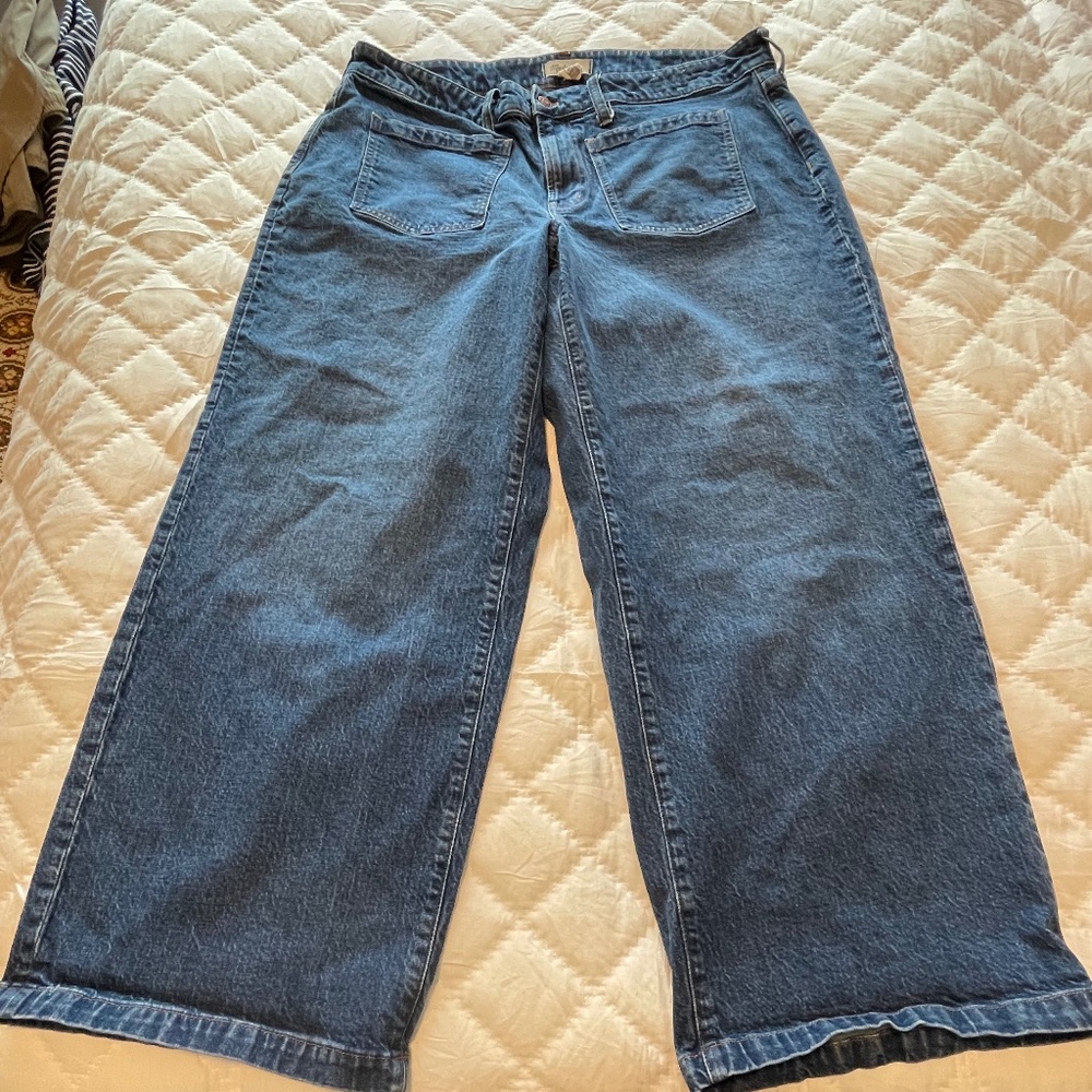 Madewell Wide Leg Flared Jeans in Dark Blue Denim